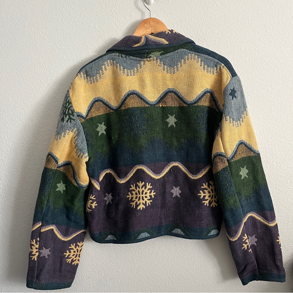 Flashback size large green blue yellow tapestry like winter Christmas jacket 90s - Picture 9 of 14